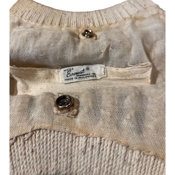 Vtg Mister Ernest Women's Cream White Boho Crochet Wood Purse Philippines - Picture 5 of 6